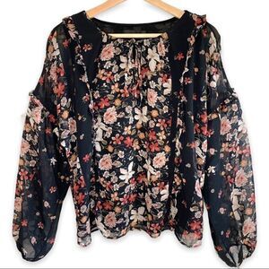 Adelyn Rae Floral and Ruffles Sheer Sleeve Layered